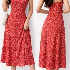 Uniqlo Red Floral Midi Dress